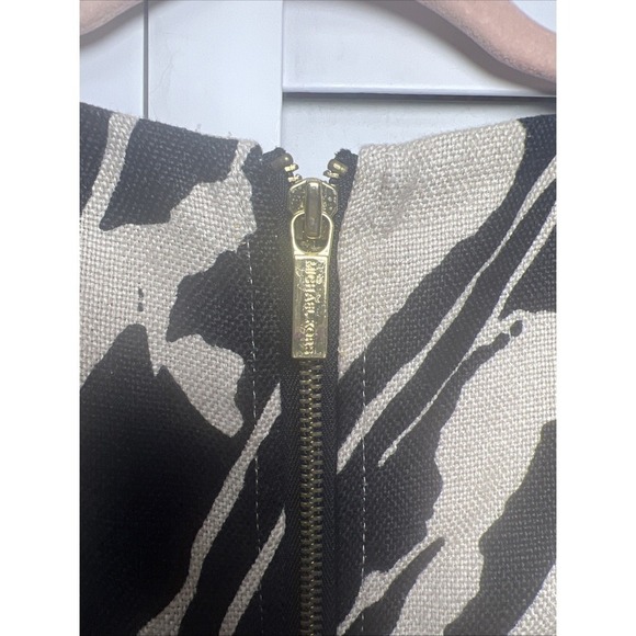 Michael Kors 100% Linen Abstract Sleeveless Shift Dress Size 12 Khaki & Black - Picture 7 of 9